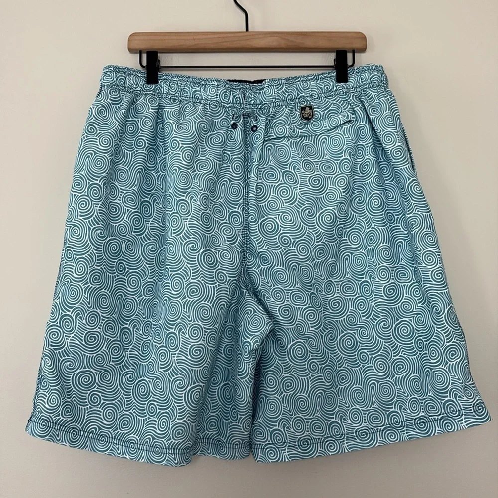 Nat Nast Swim‎ Trunks Blue and White Geometric Design Drawstring Waist Lined XL